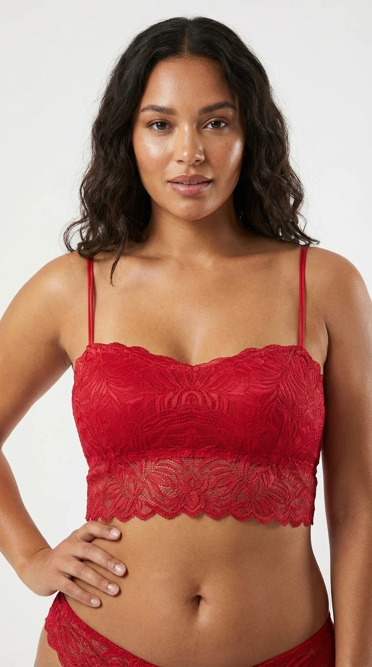 LunaIntim Kırmızı Dantelli Longline Bralet Ceket İçi Crop Büstiyer ve Boş Kap Sütyen - Ceket İçi Crop Büstiyer Kombin